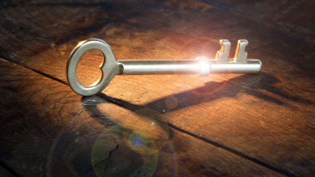 Old key with shiny reflection